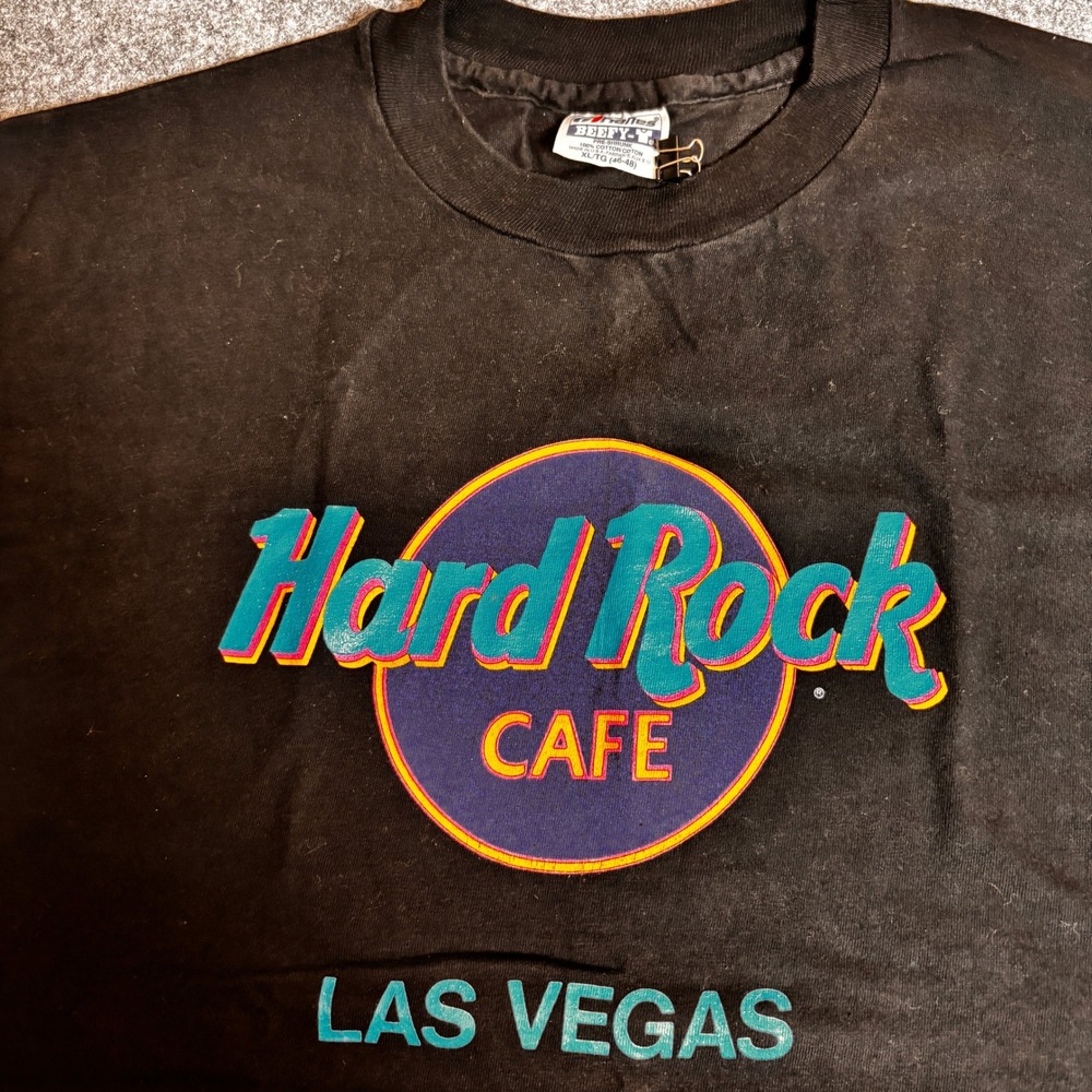 Vintage Hard Rock Cafe T-Shirt Mens XL Black Excellent Las Vegas Hanes Beefy-T